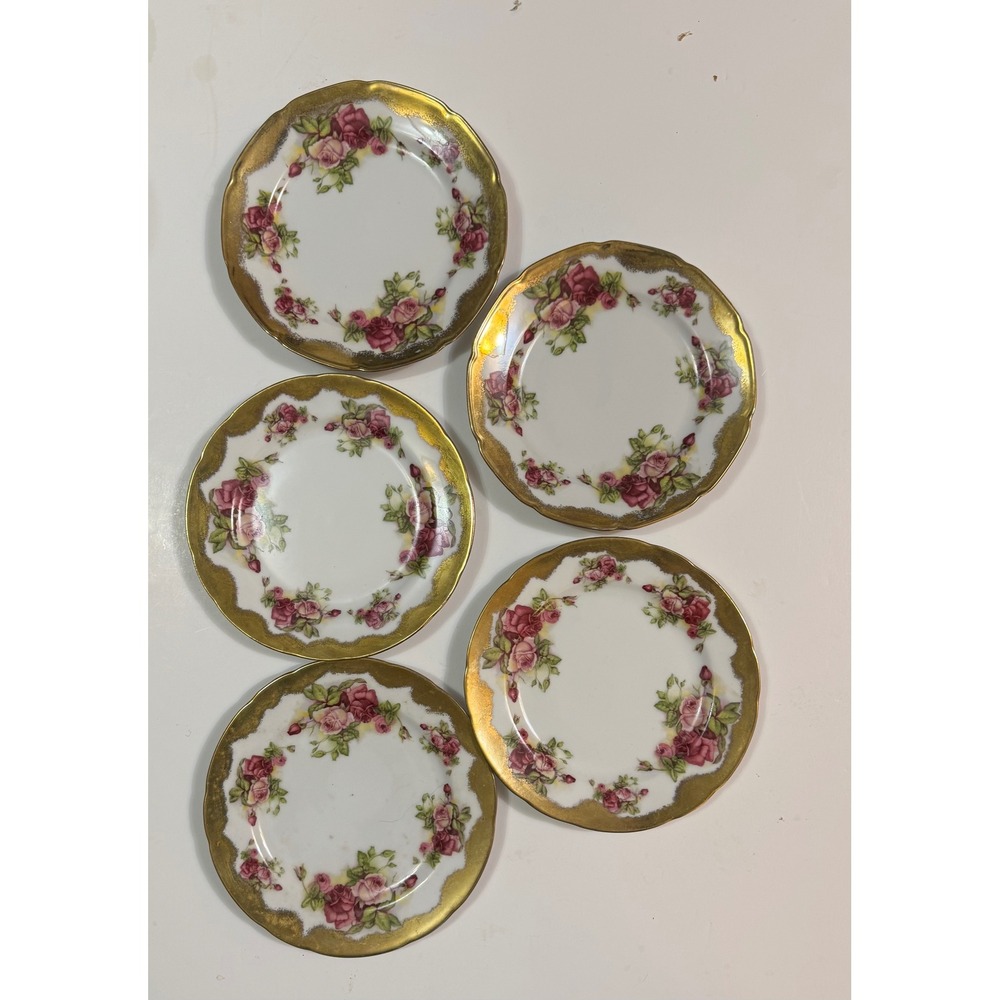 Sango China Japan Elegance Pink Rose Gold Encrusted Rim Bread Plates Set of 5